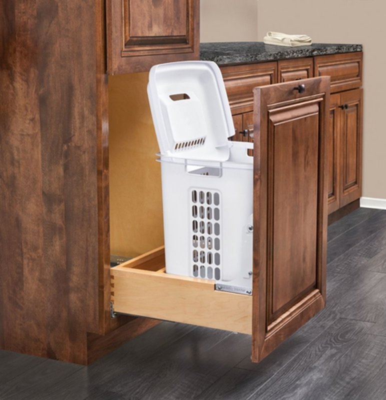Rev-A-Shelf 4WH-VCSC-21DM-1 Vanity Bottom Mount Hamper Pull-out for 24\" Face Frame Cabinet w/BLUMOTION Soft-Close Slides Includes White Polymer Hamper - Natural