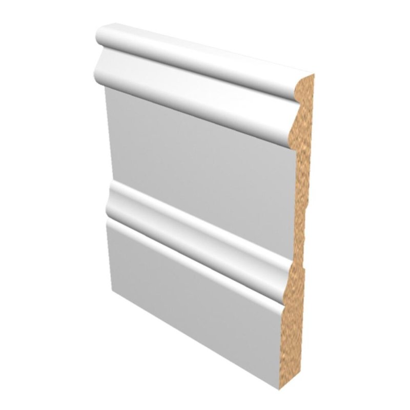 M-Trim 1692 9/16\" x 5-1/4\" x 16\' Primed MDF Baseboard - Victorian
