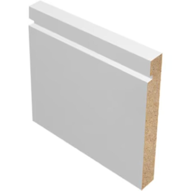 M-Trim 410 9/16\" x 4-1/2\" x 16\' Primed MDF Baseboard - Neo