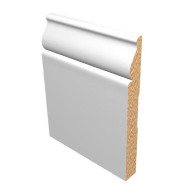 M-Trim 5163 9/16\" x 5-1/4\" x 16\' Primed MDF Baseboard - Traditional