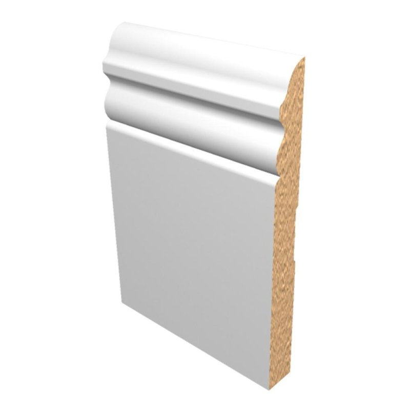 M-Trim 6180 9/16\" x 6-1/4\" x 16\' Primed MDF Baseboard - Colonial