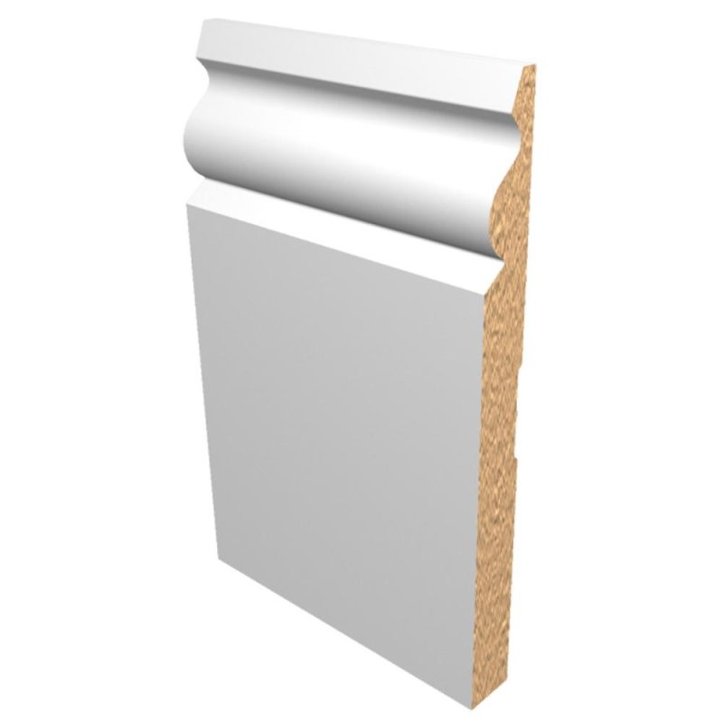 M-Trim 725 9/16\" x 7-1/4\" x 16\' Primed MDF Baseboard - Traditional