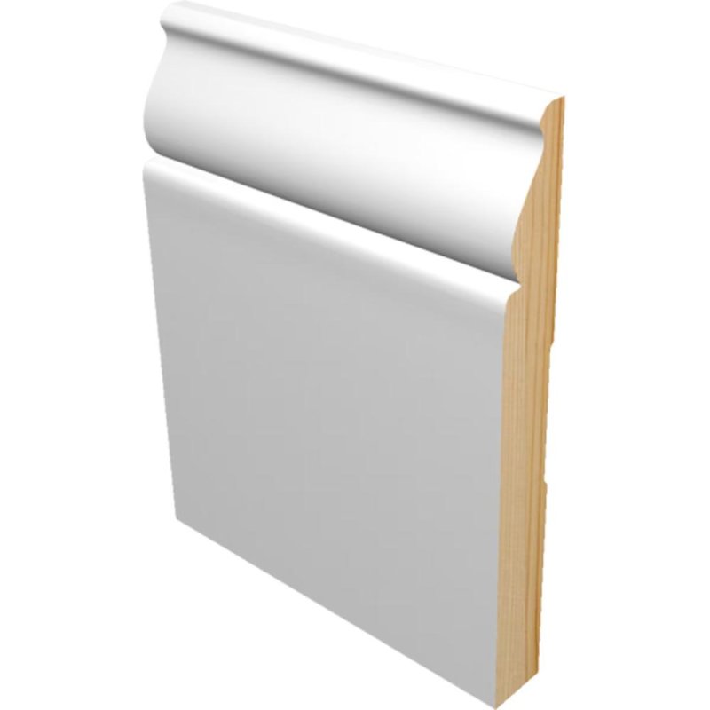 M-Trim 5163 5-1/4\" x 9/16\" x 16\' Primed Pine Baseboard - Traditional