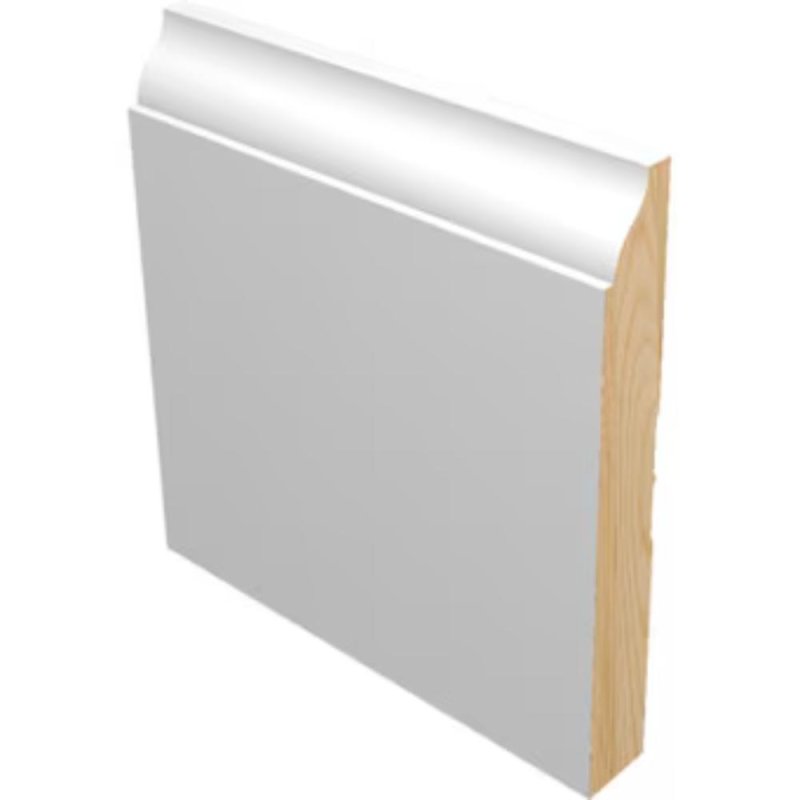 M-Trim 620 9/16\" x 4-1/4\" x 16\' Primed Pine Baseboard - European