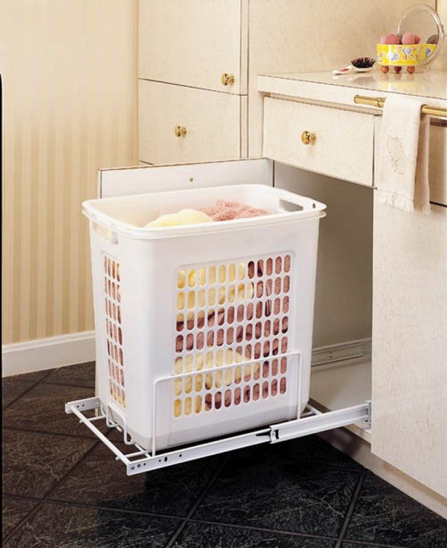 (image for) Rev-A-Shelf HPRV-1520 S H White Pull-Out Wire Hamper - 14-3/4" W x 18" D x 19-3/8"