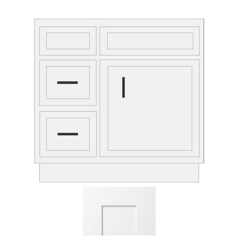 (image for) White Shaker 24" x 21" Vanity Sink Base Cabinet with Drawers on Left - WS-V2421DL