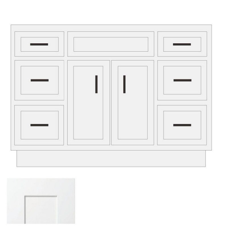 (image for) White Shaker 48" x 21" Vanity Sink Base Cabinet with Double Drawers - WS-V4821DD