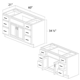 White Shaker 60" x 21" Vanity Sink Base Cabinet with Double Drawers - WS-V6021DD