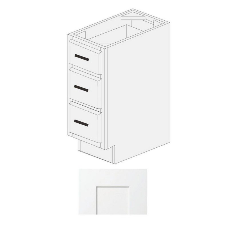 (image for) White Shaker 18" x 21" Vanity Drawers Base Cabinet - WS-VDB1821