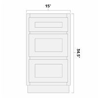 White Shaker 15" 3 Drawer Base Cabinet - AMCWS-DB15