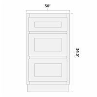 White Shaker 30" 3 Drawer Base Cabinet - AMCWS-DB30