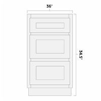 White Shaker 36" 3 Drawer Base Cabinet - AMCWS-DB36
