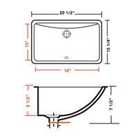 (image for) Pelican PL-3099 Porcelain Undermount Bathroom Sink 18" x 13" - Black