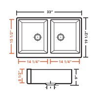 Pelican PL-4060 Porcelain Fluted Farmhouse Kitchen Sink 33'' x 8-1/2'' - White