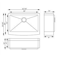 (image for) Pelican PL-HA122 R0 16G Handmade 16 Gauge Stainless Steel Farmhouse Kitchen Sink 32 7/8'' x 20 3/4'' w/ Zero Radius Corners