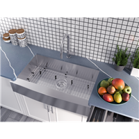 (image for) Pelican PL-HA124 R0 16G Handmade 16 Gauge Stainless Steel Farmhouse Kitchen Sink 35 7/8'' x 20 3/4'' w/ Zero Radius Corners