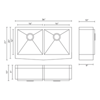 (image for) Pelican PL-HA130 R0 16G Handmade 16 Gauge Stainless Steel Farmhouse Kitchen Sink 36'' x 21'' w/ Zero Radius Corners