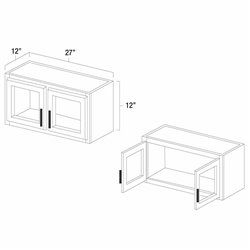 White Shaker 27" x 12" Single Decorative Stacker Wall Cabinet w/Plain Glass Door - WS-W2712PG