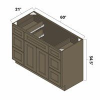 Winchester Grey 60" Vanity Sink Base Cabinet w/ Double Drawers - WIN-V6021DD